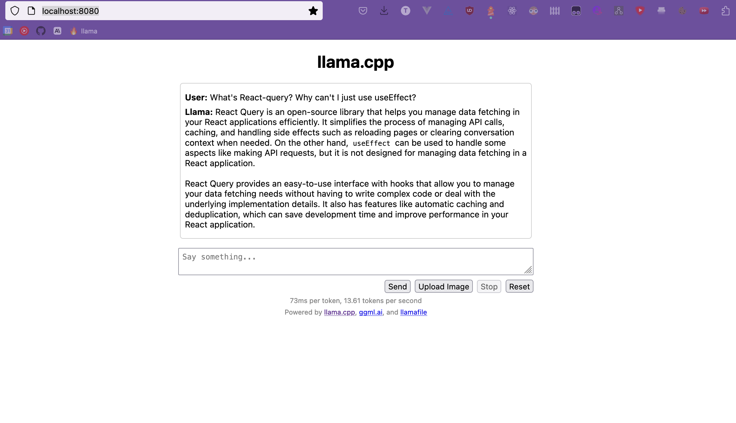 llamafile web UI and bookmark